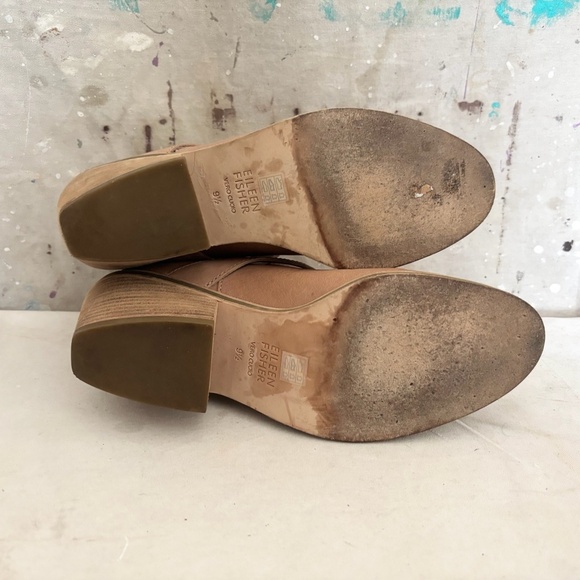 Eileen Fisher Beige Derby Leather Ankle Boots - Picture 5 of 6